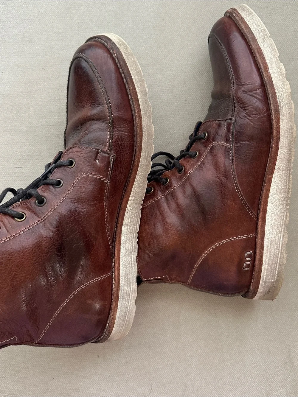 BED|STU Men's Chestnut Brown Leather Lace-Up Boots with Cream Sole